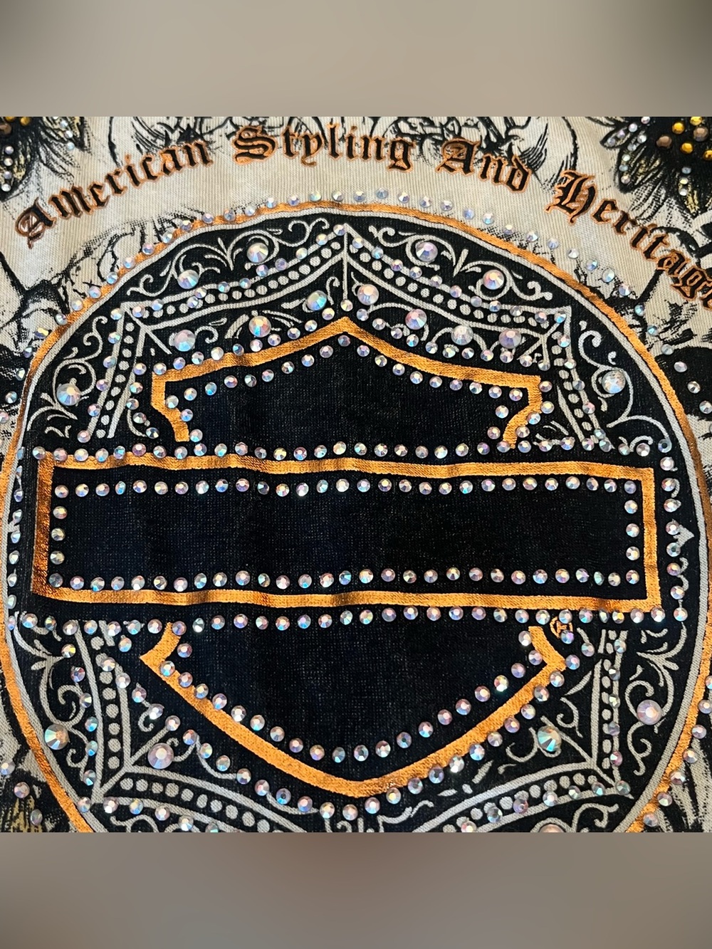 Harley Davidson tank top with bar and shield rhinestones and beads S - Picture 4 of 9